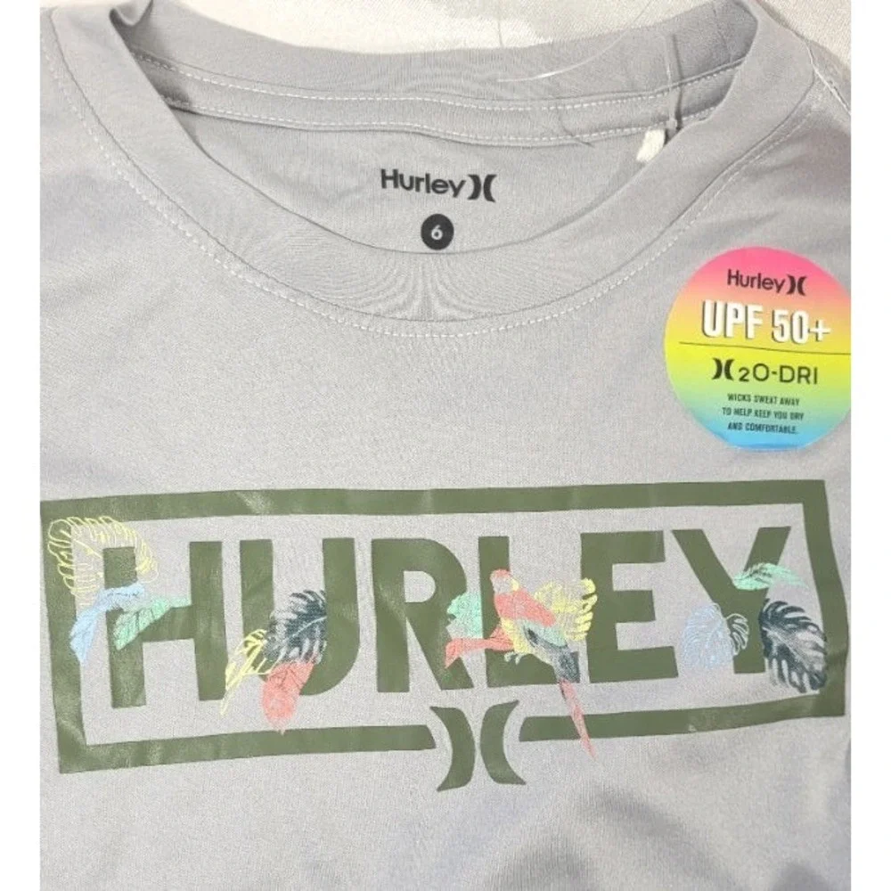 Hurley Youth Boy's 2pc UPF50+ Swim Shirt & Trunks - Jelly Mint Tropical - Sz 6